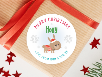 Cute Rabbit Personalised Christmas Stickers