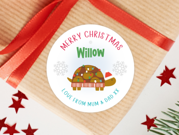 Cute Tortoise Personalised Christmas Stickers