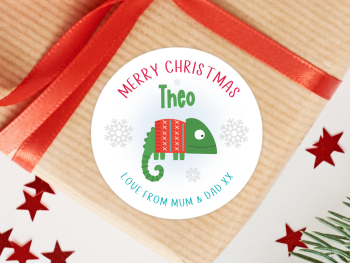 Cute Chameleon Lizard Personalised Christmas Stickers