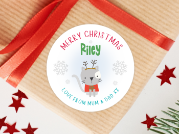 Cute Cat Personalised Christmas Stickers