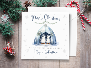 Blue Penguin Igloo Personalised Children's Christmas Card