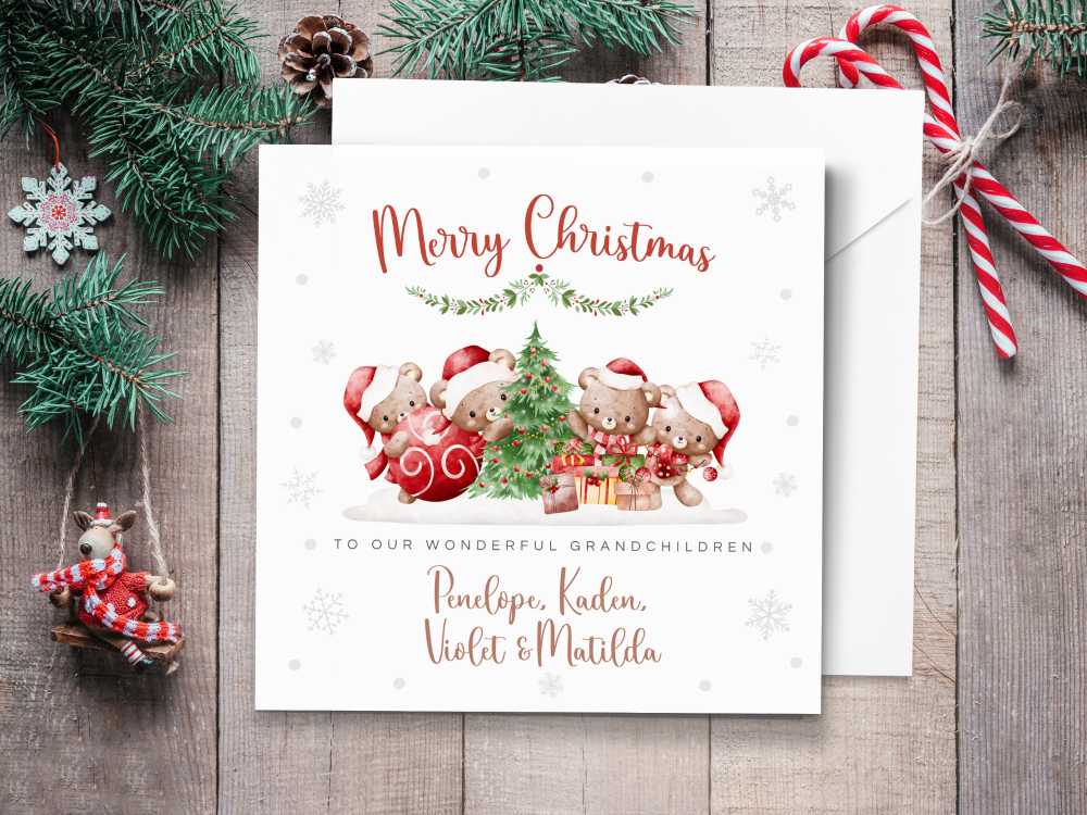 Cute Teddy Bears Personalised Children's Christmas Card