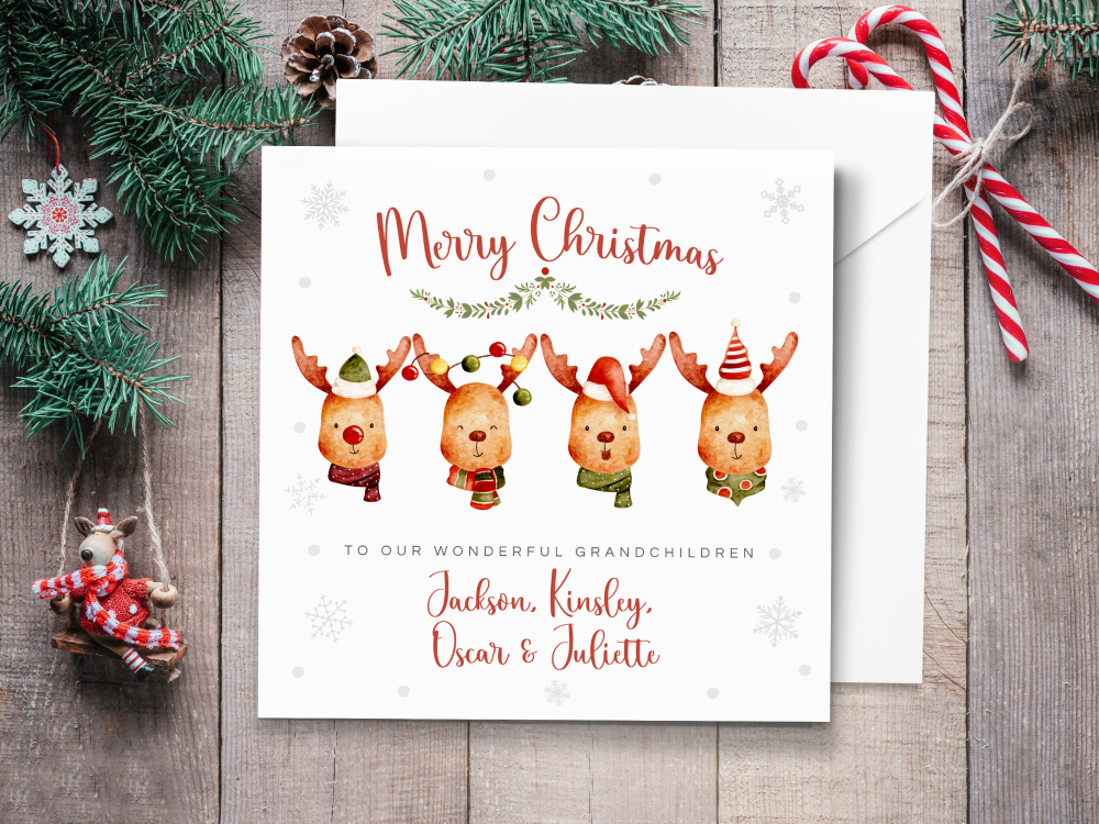 Cute Reindeers Personalised Children's Christmas Card