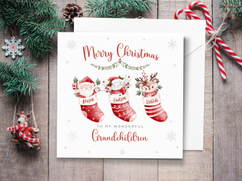 Cute Stockings Personalised Children's Christmas Card