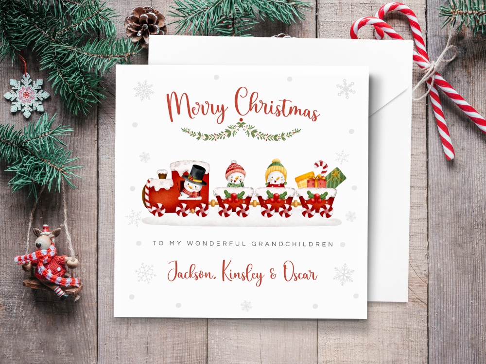 Snowman Christmas Train Personalised Children's Card