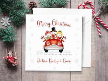 Snowman Christmas Car Personalised Children's Card