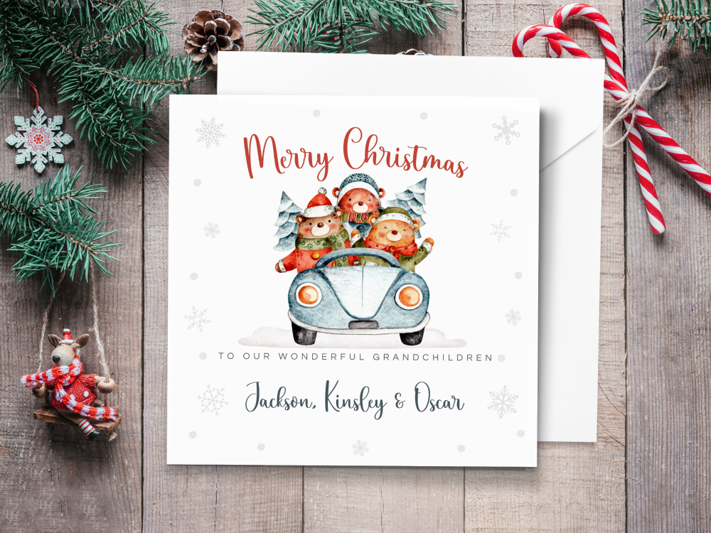 Winter Bears Christmas Car Personalised Children's Card