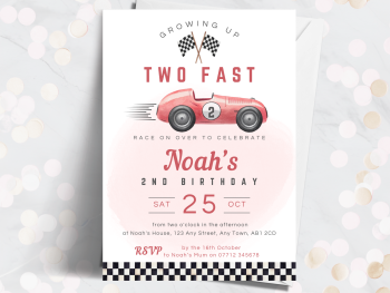 Two Fast Racing Car RED 2nd Birthday Party Invitations and Thank You Cards from £4.45