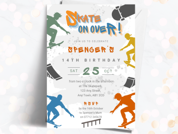 Boy's Skateboarding Personalised Birthday Invitations from £4.45