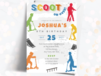Children's Kick Scooter Personalised Birthday Invitations from £4.45