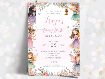 Fairy First Pastel Personalised 1st Birthday Invitations from £4.45