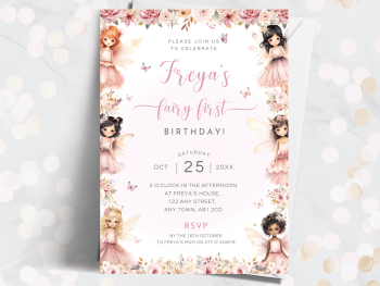 Fairy First Pink Personalised 1st Birthday Invitations from £4.45