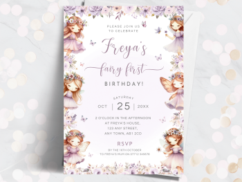Fairy First Purple Personalised 1st Birthday Invitations from £4.45