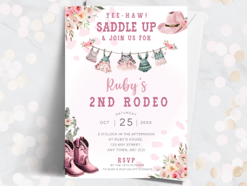 Cowgirl Baby Western Theme Personalised Birthday Invitations from £4.45