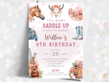 Cowgirl Western Theme Personalised Birthday Invitations from £4.45