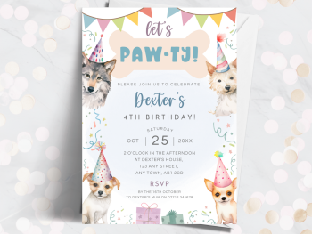 Let's Paw-ty! Dog Themed Personalised Birthday Invitations from £4.45