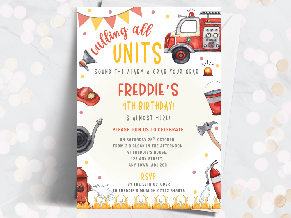Fire Engine Personalised Birthday Invitations<br> from £4.45