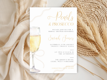 Pearls & Prosecco Bridal Shower Personalised Invitations and Thank You Cards  from £4.45