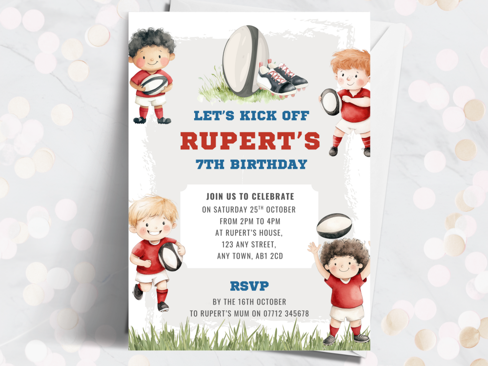 Rugby Personalised Birthday Invitations - RED from £4.45
