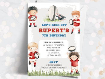 Rugby Personalised Birthday Invitations - RED from £4.45