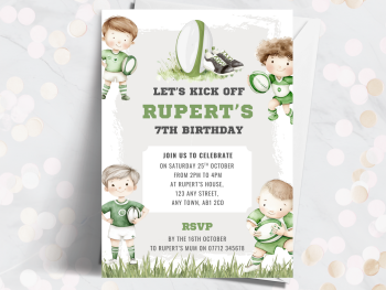Rugby Personalised Birthday Invitations - GREEN from £4.45