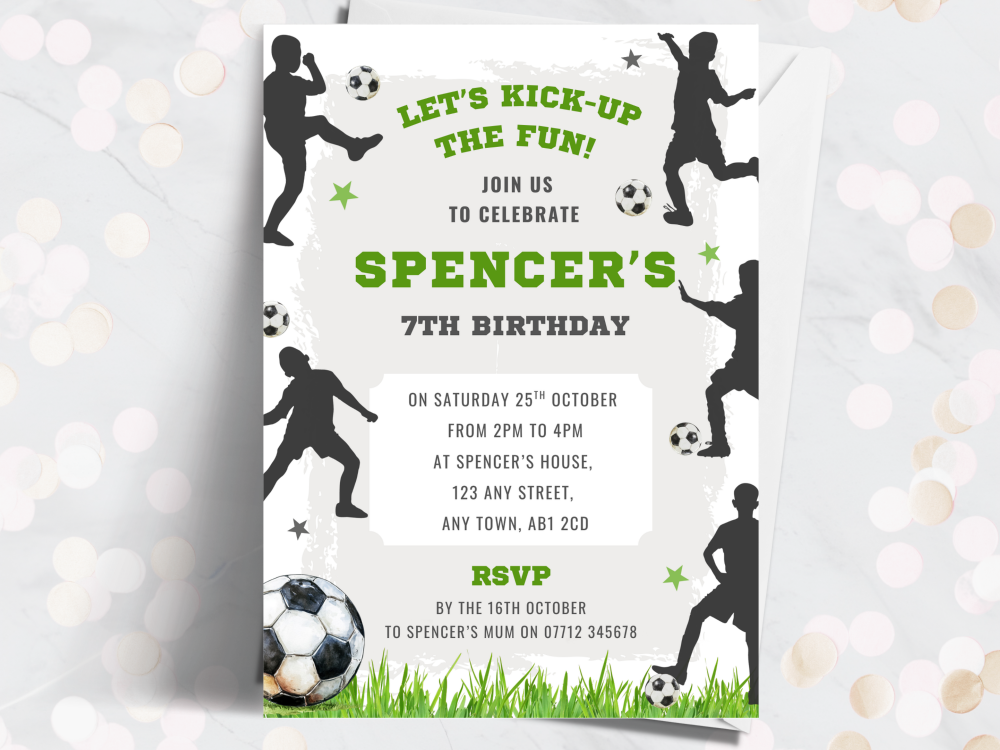 Boy's Silhouette Football Personalised Birthday Invitations from £4.45