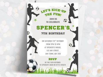 Boy's Silhouette Football Personalised Birthday Invitations from £4.45