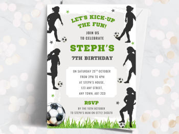 Girl's Silhouette Football Personalised Birthday Invitations from £4.45