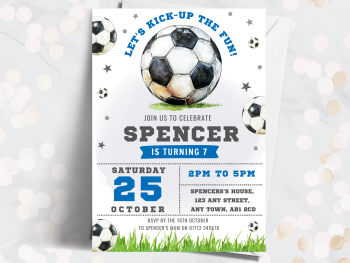 BLUE Football Personalised Birthday Invitations from £4.45
