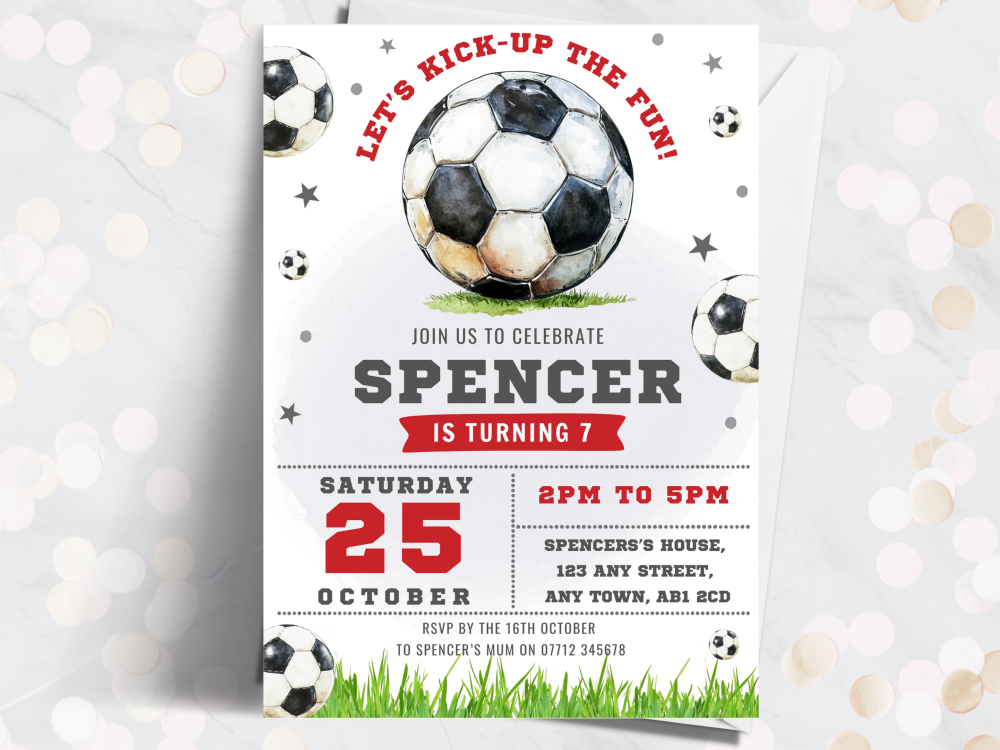 RED Football Personalised Birthday Invitations<br> from £4.45