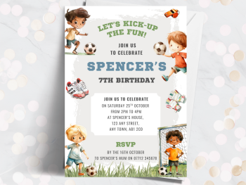 Boy's Football Personalised Birthday Invitations from £4.45