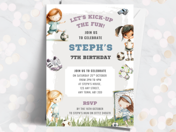 Girl's Football Personalised Birthday Invitations from £4.45
