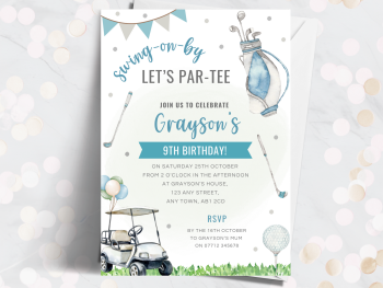 Golf Personalised Birthday Invitations - Blue  from £4.45