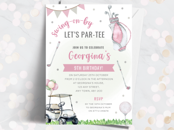 Golf Personalised Birthday Invitations - Pink from £4.45
