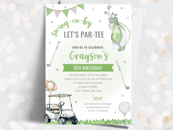 Golf Personalised Birthday Invitations - Green from £4.45