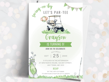 Golf Buggy Personalised Birthday Invitations - Green from £4.45