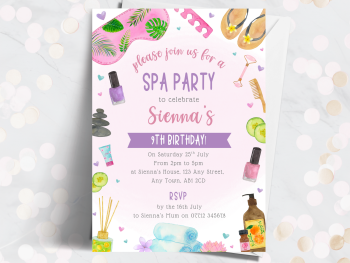 Spa Party Personalised Birthday Invitations from £4.45