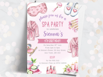 Pink Spa Party Personalised Birthday Invitations from £4.45