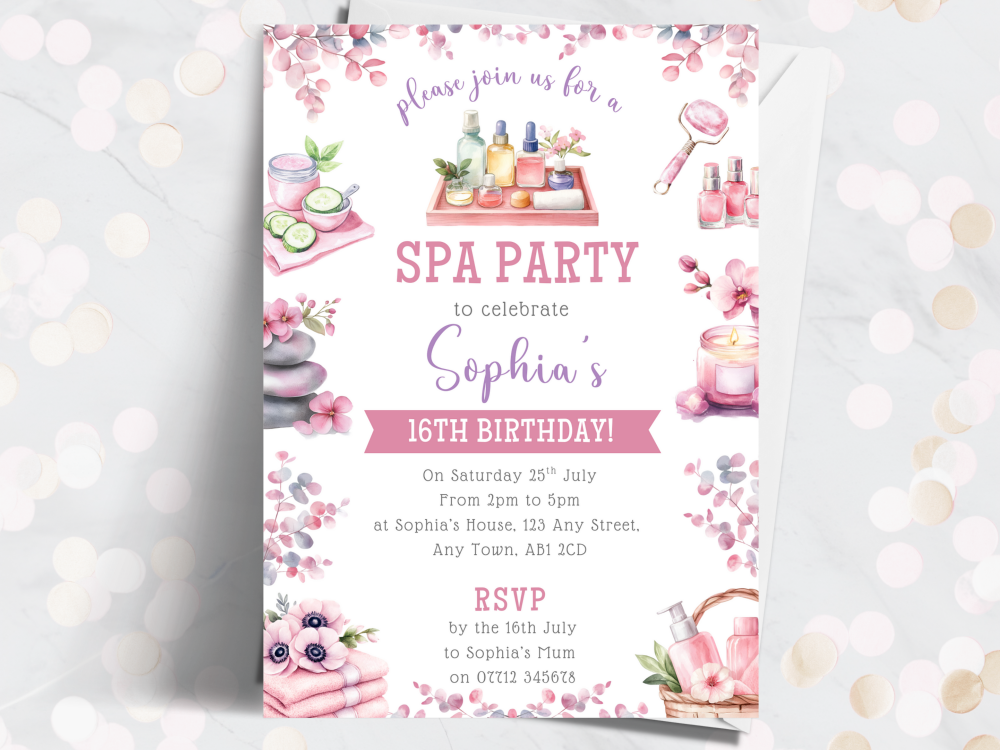 Spa Party Personalised Birthday Invitations<br> from £4.45