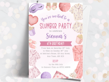 Girl's Pink Slumber Party Personalised Birthday Invitations from £4.45