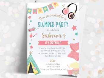 Girl's Teepee Slumber Party Personalised Birthday Invitations from £4.45