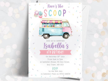 Girl's Ice Cream Van Party Personalised Birthday Invitations from £4.45