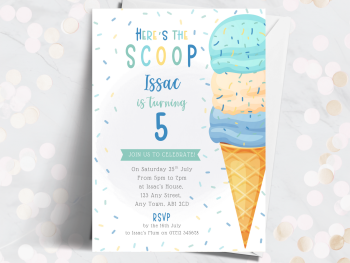 Here's The Scoop - Boy's Ice Cream Party Personalised Birthday Invitations from £4.45
