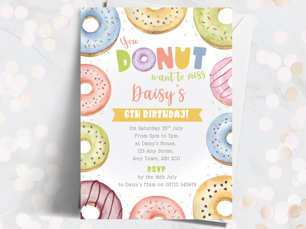 Donuts Party - Pastel You Donut Want To Miss Personalised Birthday Invitations from £4.45