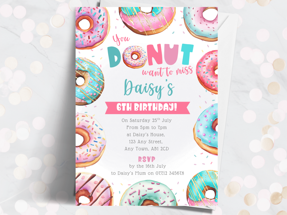 Donuts Party - Bright Pinks You Donut Want To Miss Personalised Birthday Invitations from £4.45