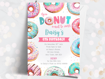 Donuts Party - Bright Pinks You Donut Want To Miss Personalised Birthday Invitations from £4.45