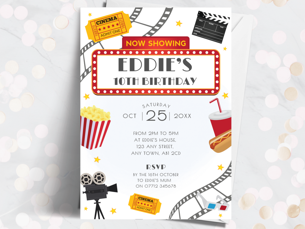 RED Movie Night Personalised Birthday Invitations<br> from £4.45