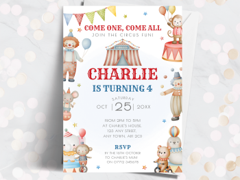 Circus Personalised Birthday Invitations - Party Invites from £4.45