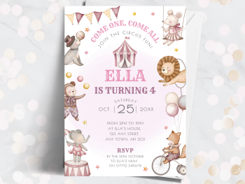 Circus Personalised Birthday Invitations - Pink Party Invites for Girls from £4.45