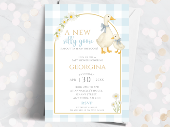Blue Silly Goose Baby Shower Personalised Invitations from £4.45